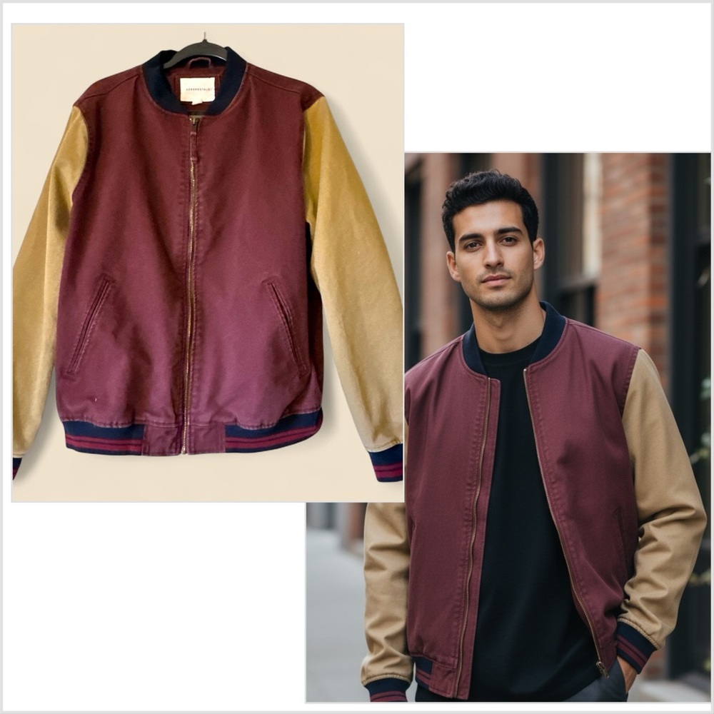 Aeropostale Maroon Bomber Jacket Mens Size Medium